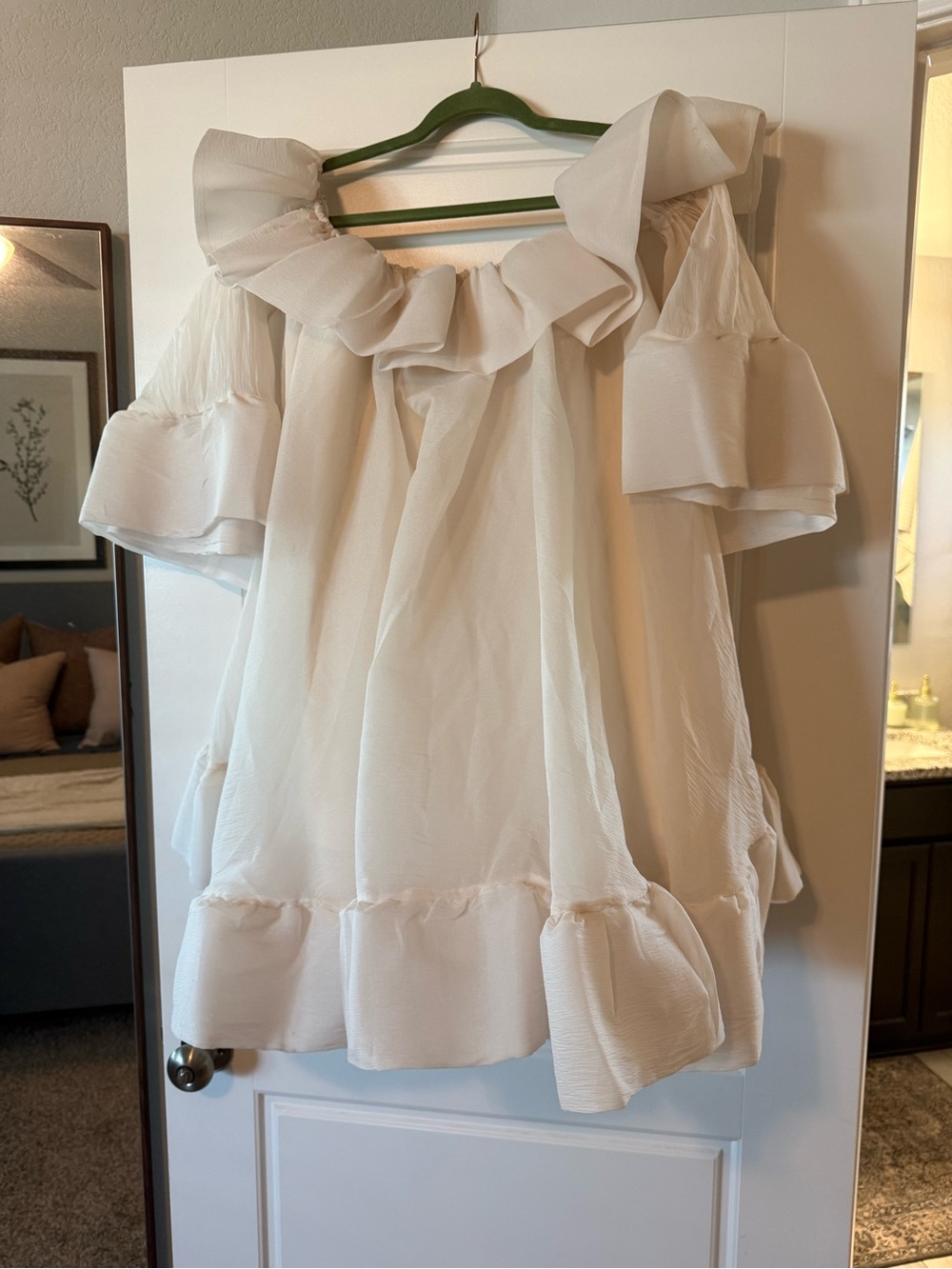 White Off-Shoulder Ruffled Mini Dress - Picture 7 of 8